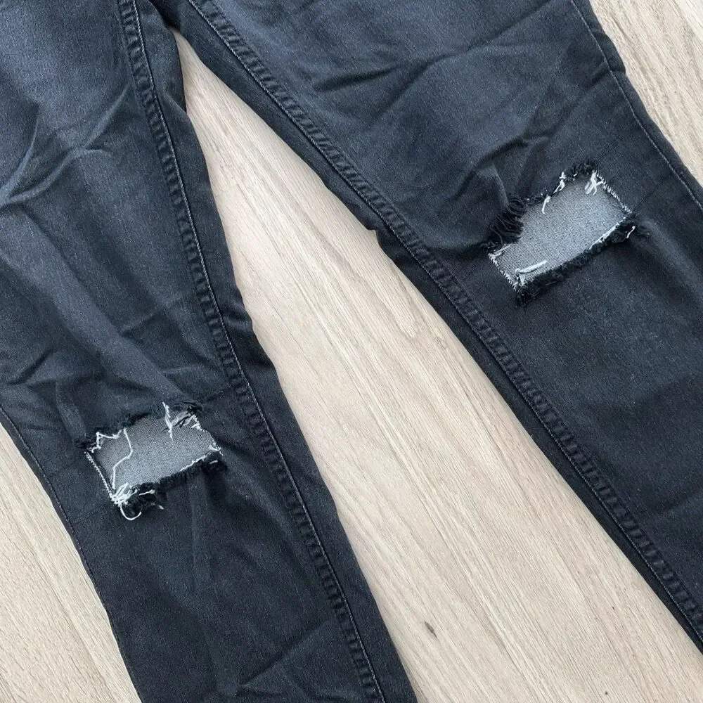 Free People High Rise Busted Black Distressed Skinny Jeans Womens size 28 Pants